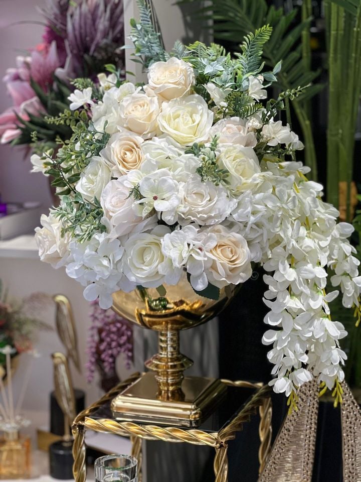 Yapay Güllü Gold Kare Ayak Vazo No:2