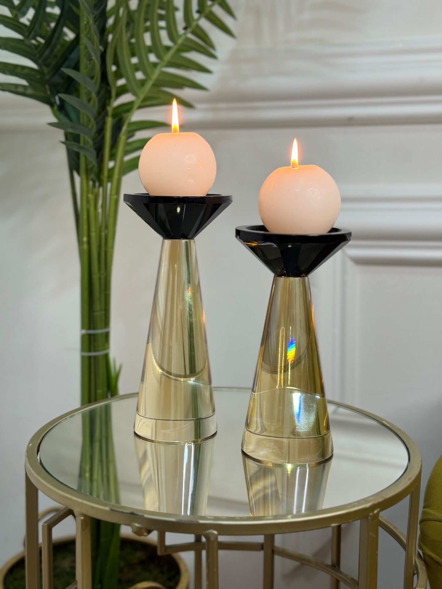 İkili Kristal İthal Ufo Mumluk Set - Bal Renk