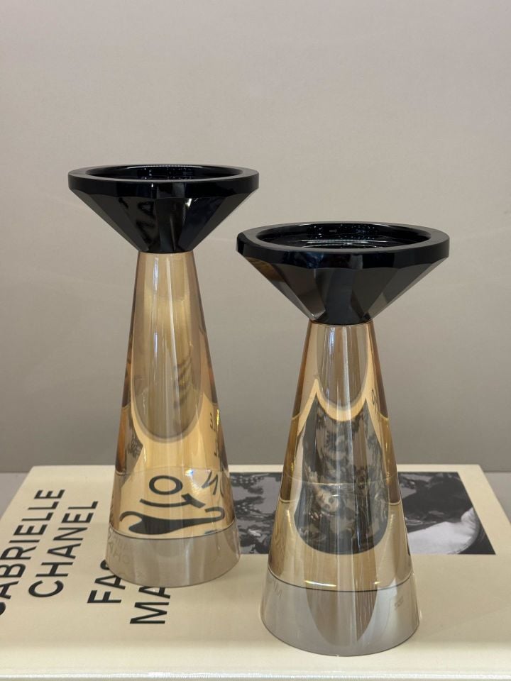 İkili Kristal İthal Ufo Mumluk Set - Bal Renk