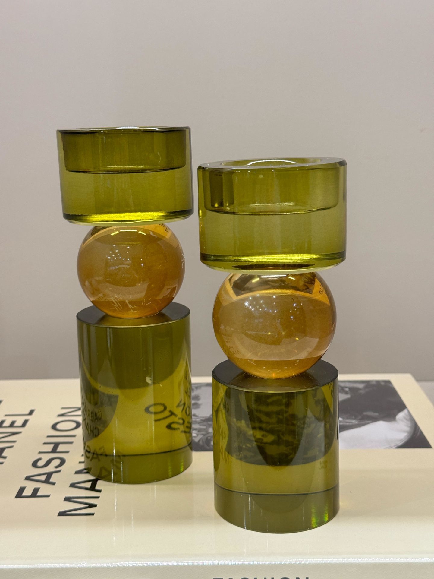 İkili Kristal İthal Mumluk Set - Haki Yeşili