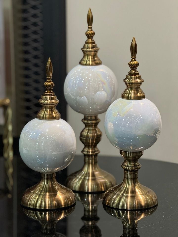 Dekoratif 3'lü Alem Beyaz Antik