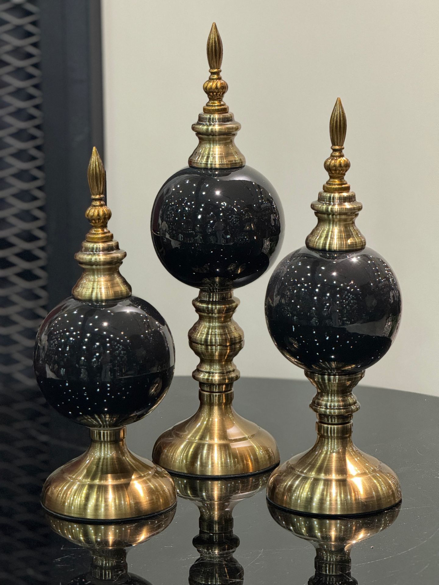 Dekoratif 3'lü Alem Siyah Antik