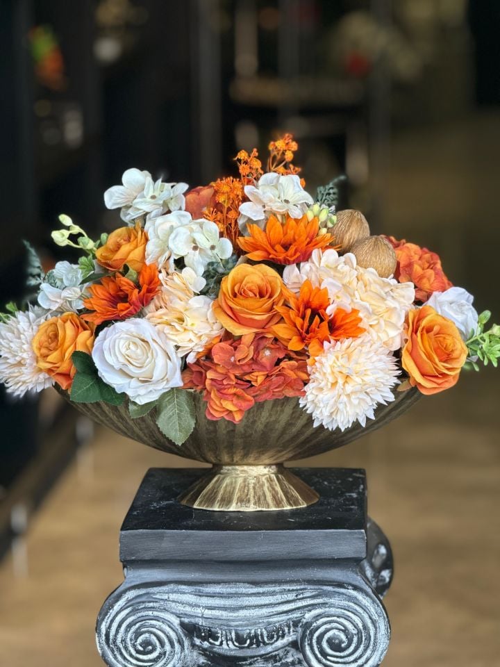 Yapay Gül Tanzimli Döküm Vazo Eskitme