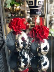 Kırmızı Mercanlı Gümüş Küp / İkili