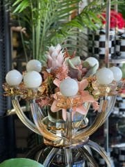 8 Kollu Bal Renk Kristal Şamdan & Çiçek Tanzimli Vazo