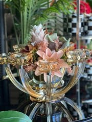 8 Kollu Bal Renk Kristal Şamdan & Çiçek Tanzimli Vazo