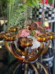 8 Kollu Amber Renk Kristal Şamdan & Çiçek Tanzimli Vazo