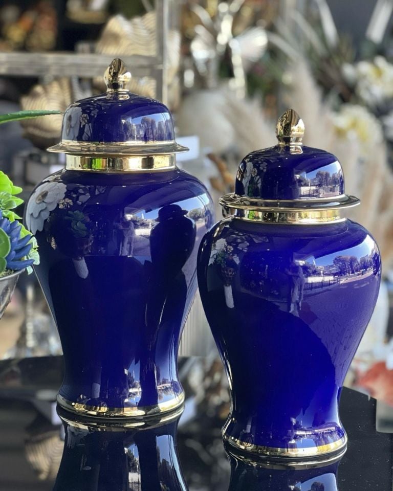 İkili İthal Lacivert Gold Porselen Küp Set