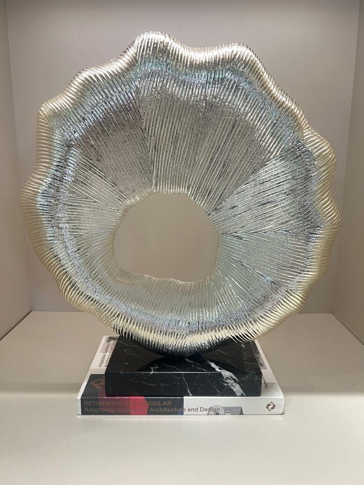 Mermer Kaideli Gramofon Dekor Gümüş