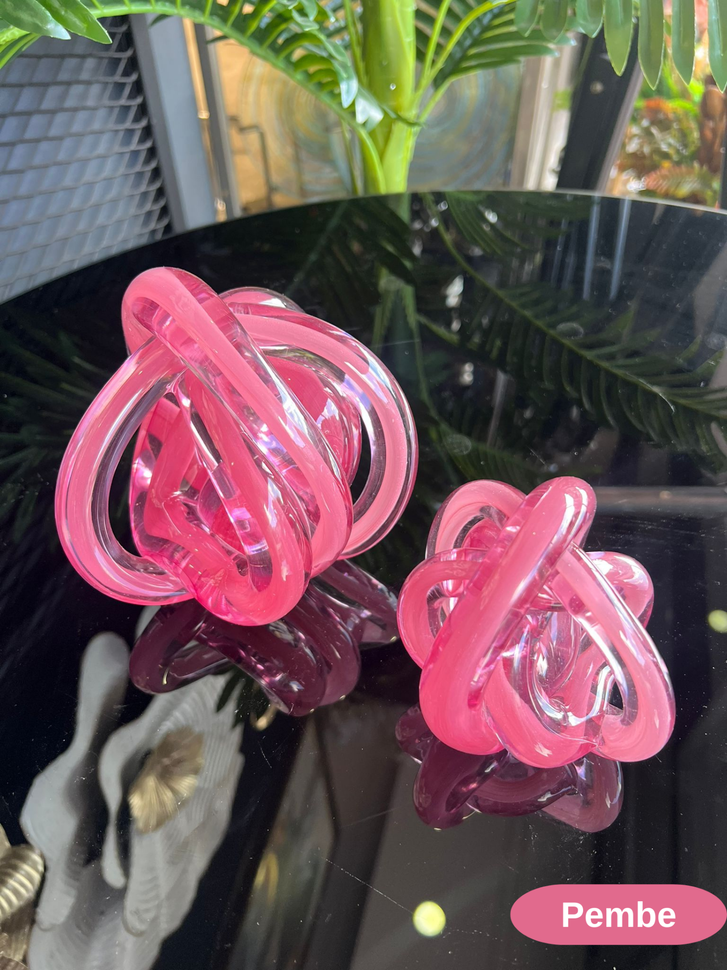 İkili Cam Düğüm Dekor Pembe