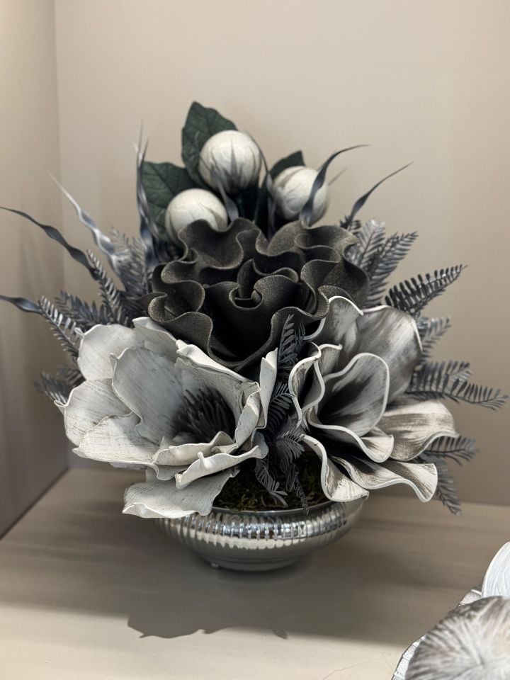 Yaprak Tepsili 3 Top Dekor Ve Çiçekli Küçük Boy Yassı Vazo Set No:3