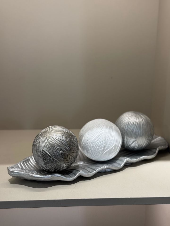 Yaprak Tepsili 3 Top Dekor Ve Çiçekli Küçük Boy Yassı Vazo Set No:3