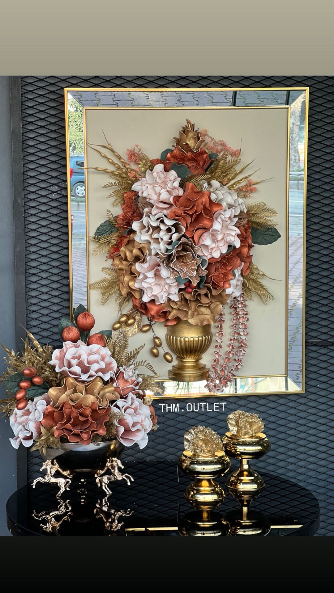 Lateks Çiçekli & Aynalı Gold Tablo No:34 (Sadece Tablo Fiyatıdır)