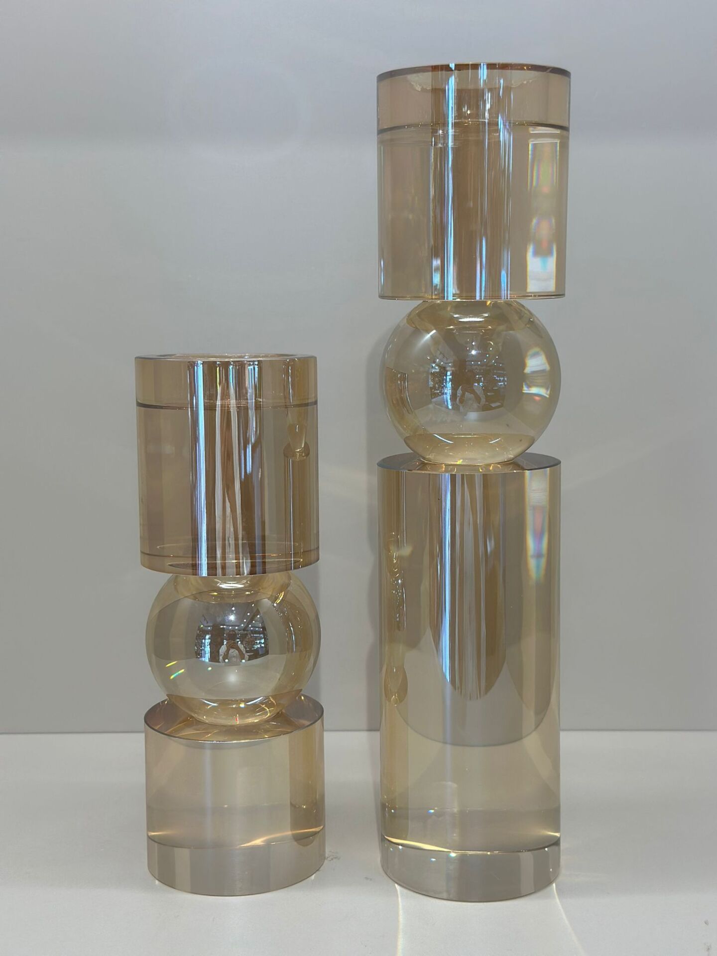 İkili Kristal Bal Renk Küreli İthal Şamdan