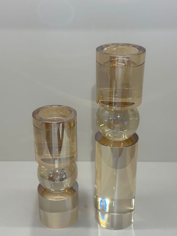 İkili Kristal Bal Renk Küreli İthal Şamdan