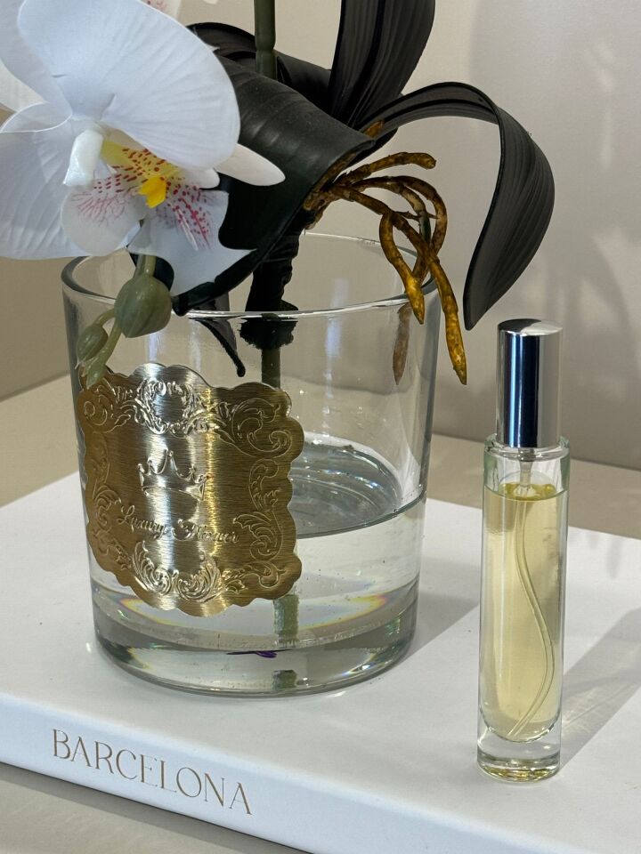 Tek Dal Yapay Orkideli Cam Vazo(Gold Plaka)