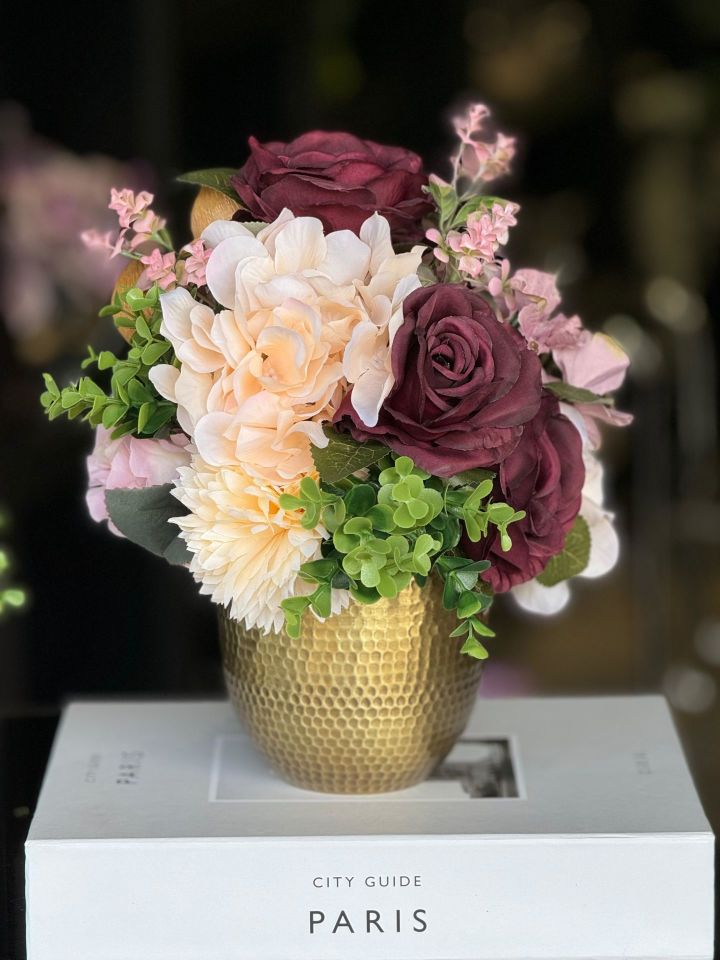 Yapay Güllü Gold Dövmeli Vazo No:1