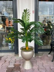 Vizon Saksı Gold Çemberli Yapay Areka Bitkili